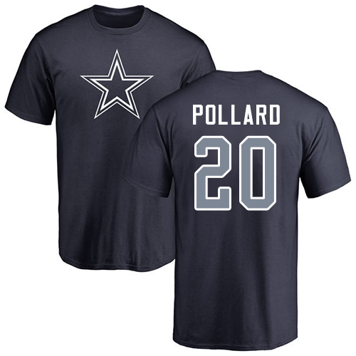 Men Dallas Cowboys Navy Blue Tony Pollard Name and Number Logo #20 Nike NFL T Shirt->nfl t-shirts->Sports Accessory